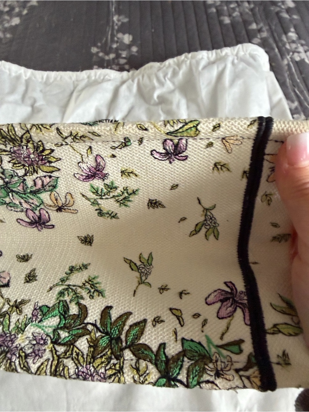 Dior Cream Canvas Floral & Blue Stripe Book Tote - Picture 5 of 8